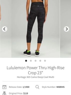 NWOT Lululemon Power Thru High-Rise Crop 23"